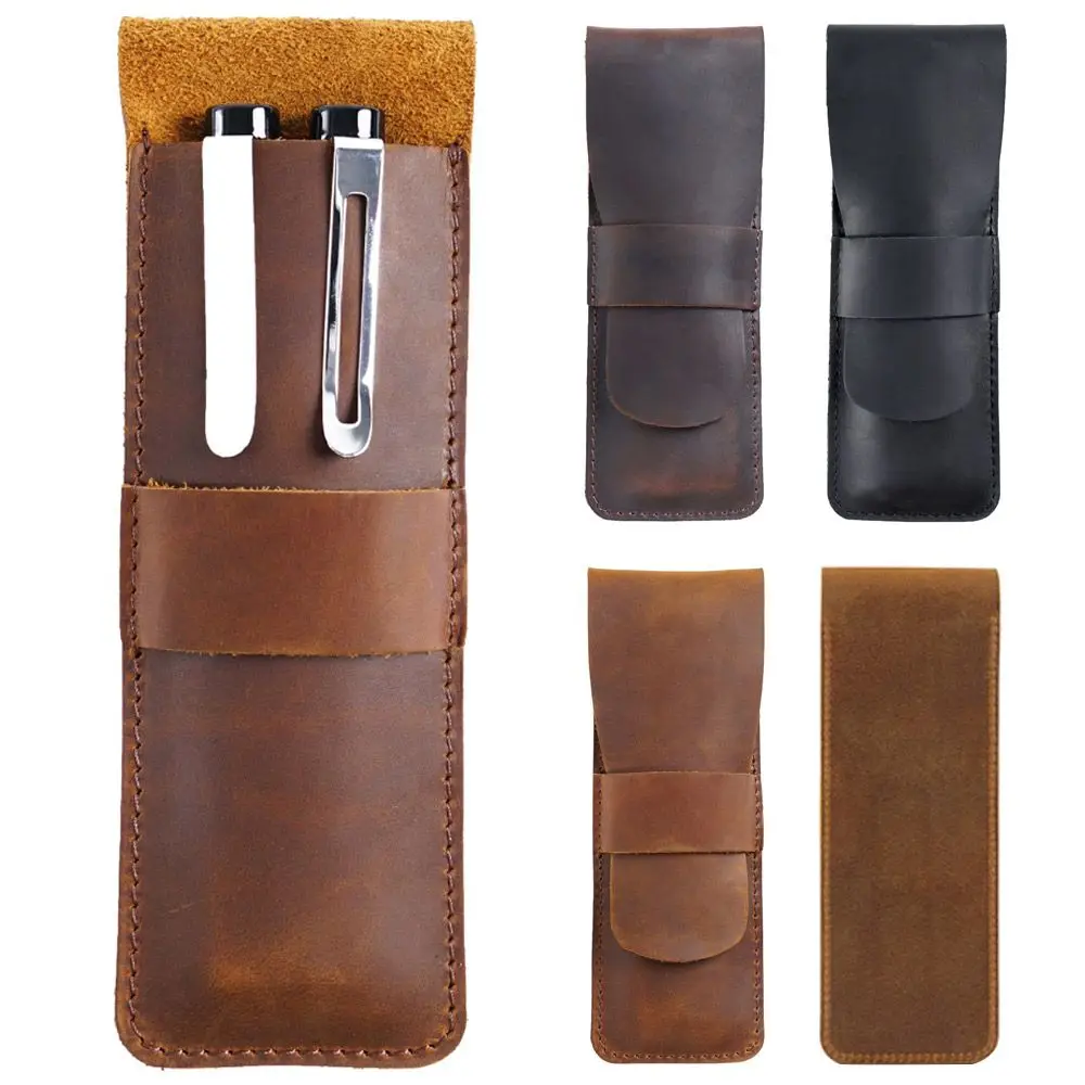 

School Handmade Simple Stationery Box PU Leather Pencil Bag Storage Bag Cowhide Pen Box Leather Pen Sleeve