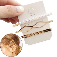 3pcsset girls womens pearl barrettes gold color hair clips bobby pin slide grips hairband barrette hairgrips hairpins set