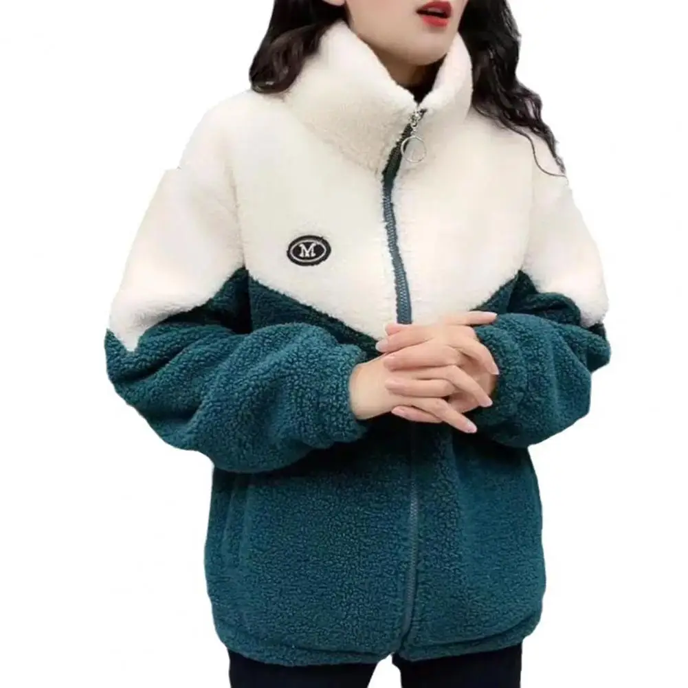 

Women Jacket Colored Thickened Lamb Fleece Long Sleeve Mid Length Overcoat Warm Topcoat Quilted Top Autumn Winter Overgarmen