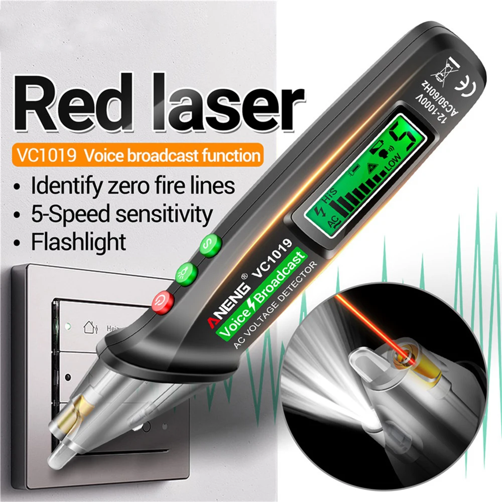 

VC1019 Intelligent Voice Voltage Detector Test Pen 12-1000V Electrician High-Precision Line Detection Non-Contact Induction Pen