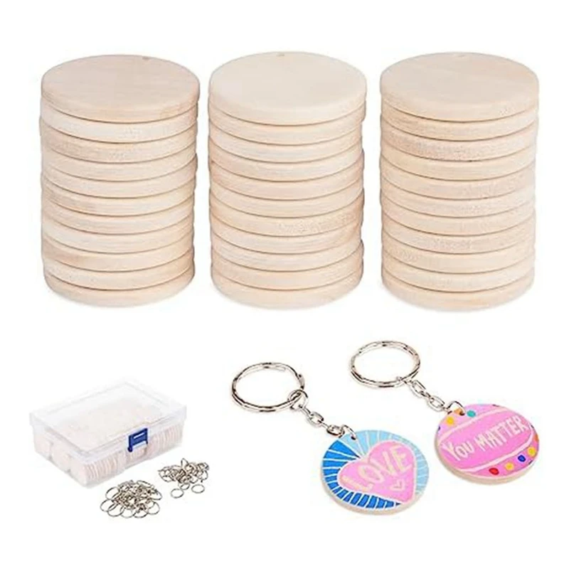 

100 Piece 3.5Cm Unfinished Wooden Keychain Wooden Circles For DIY Craft Christmasdecoration