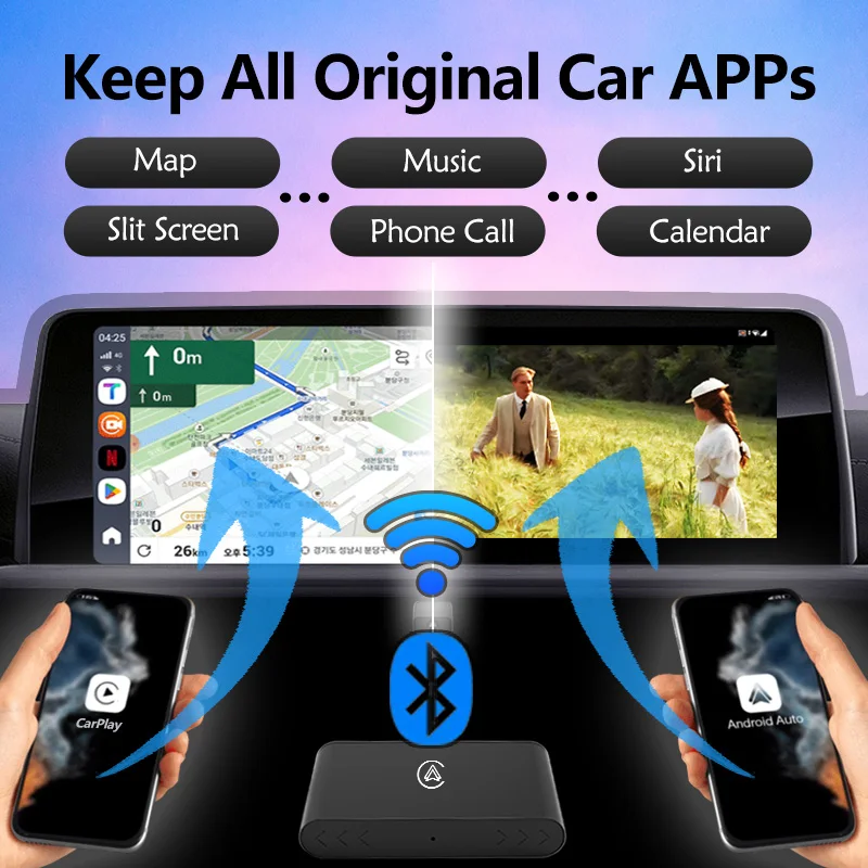 Проводной к беспроводному адаптеру CarPlay Android Auto Smart Dongle 2in1 Mini Box Быстрое