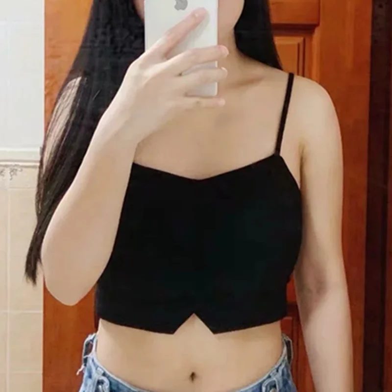 

Y2k Top Women's New Women's Adjustable Shoulder Strap Short Umbilical Sling Tight Bottoming Vest Top топ женский
