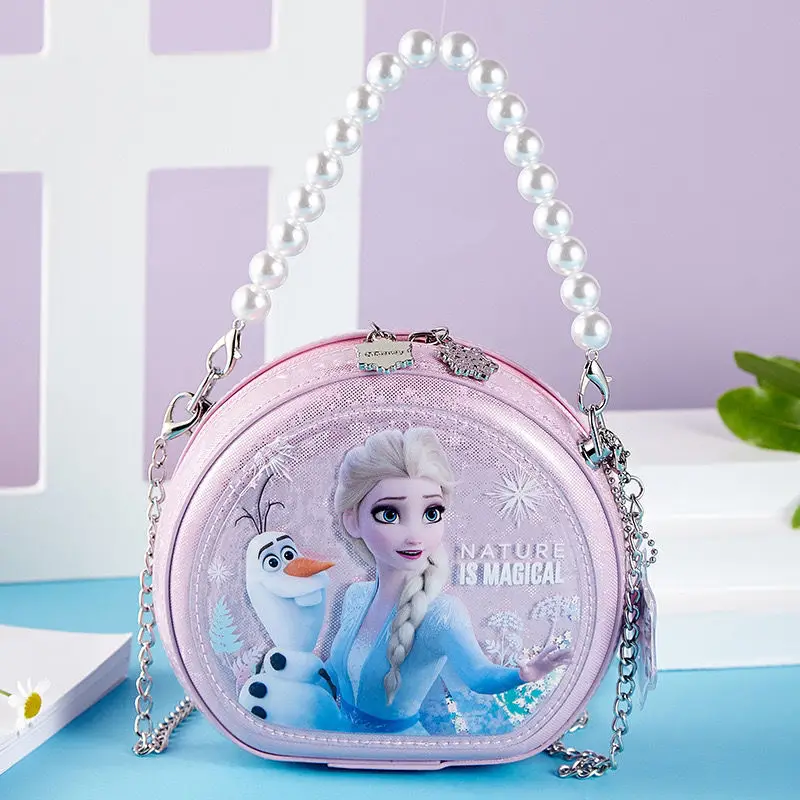 Disney Princess Elsa 2022 Girls Cartoon Animation Cute Quicksand Messenger Bag Children's Pearl Elegant Change Hand Bag