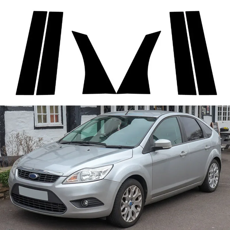 

6 шт. комплект, черные стойки, наклейка на дверь, окно, накладка, подходит для Ford Focus Sedan/Hatchback 20212-2018, наклейки