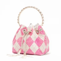 shining rhinestone handbags tassel bucket mini crossbody bags for women fancy designer luxury bags ita sling side sac
