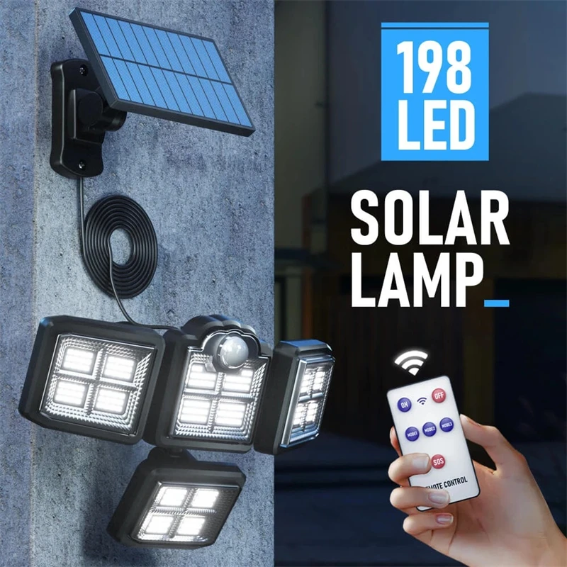 

Solar Flood Lights 4 Heads 192/198 LED Motion Sensor Light Outdoor Solar Powered Security Wall Lamp Waterproof for Yard Garage