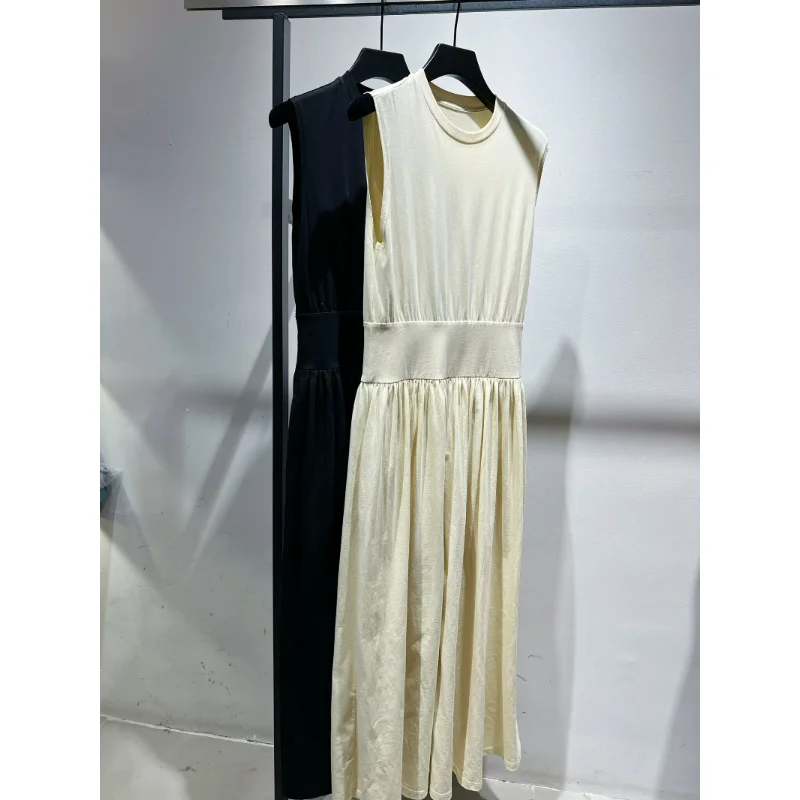 New Arrival 2023 Top Quality Black and Beige Tank Sleeveless Elastic Waist Mini Dress for Elegant Women