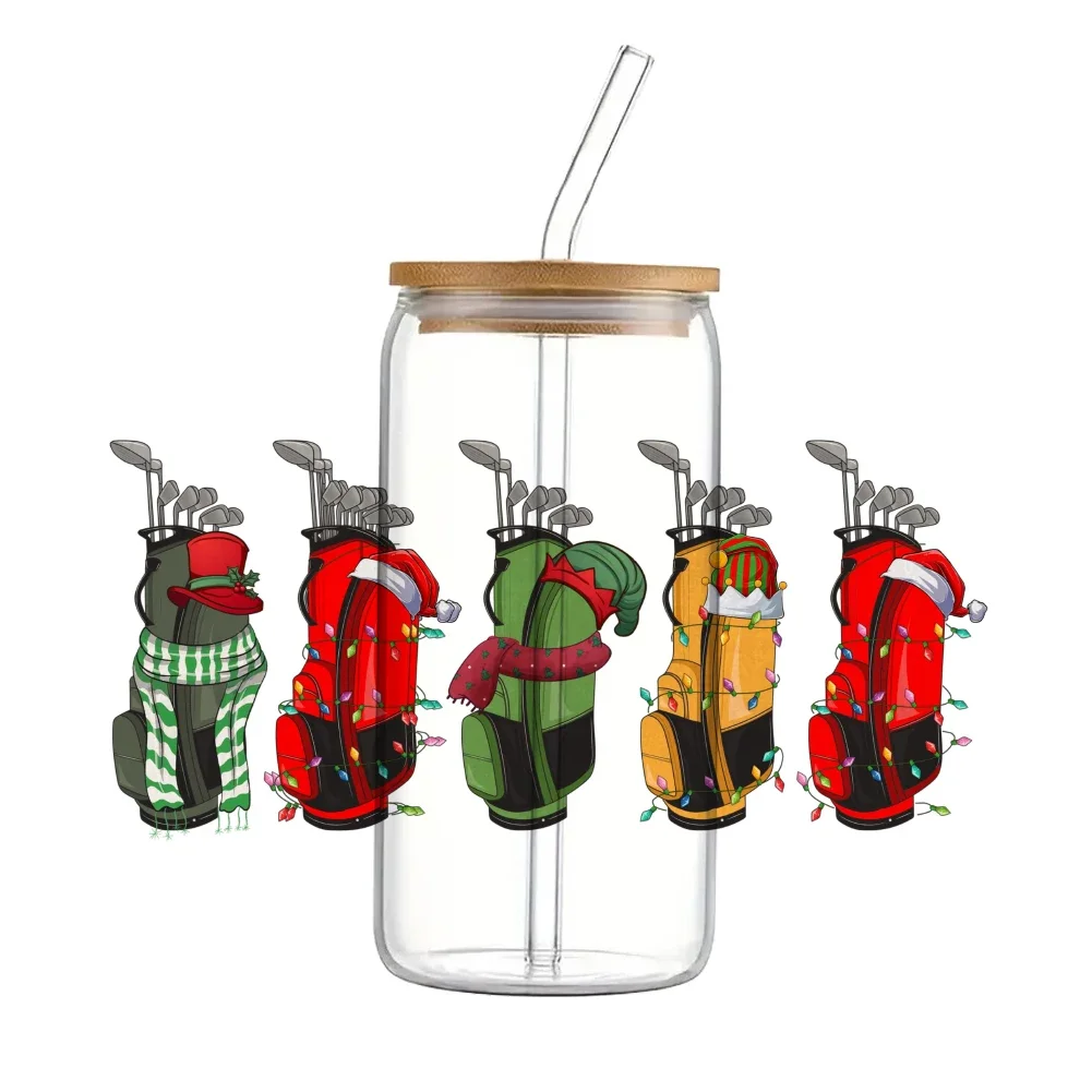 Рождественская сумка чашка дизайнерская наклейка УФ DTF печатная для стеклянной