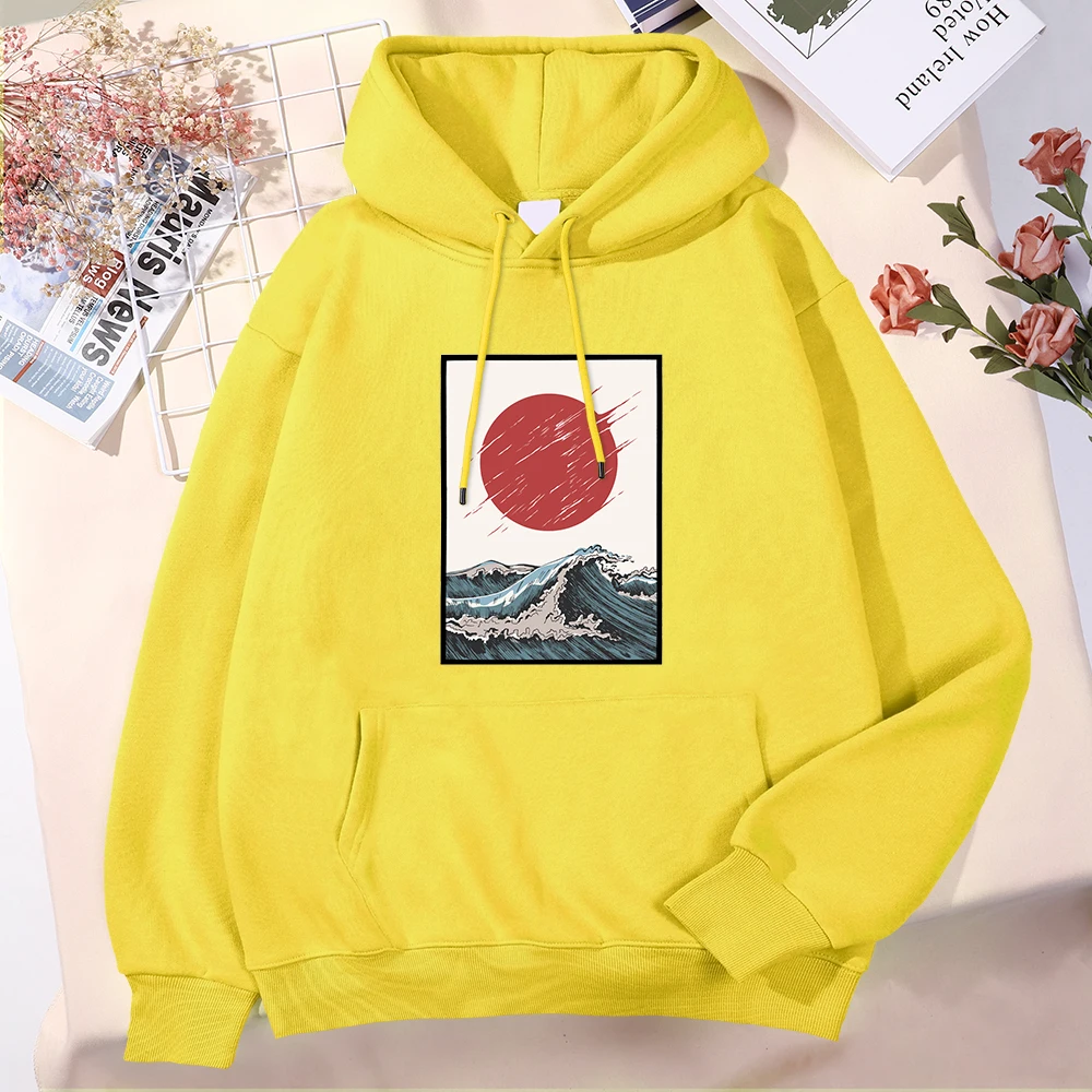 

Japanese Style Waves Red Sun Man Hoody Korean Creativity Sportswear Autumn Full Sleeve Tracksuit Quality Loose Casual Male Tops