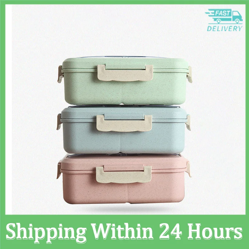 

Microwave Lunch Box with Spoon Chopsticks Wheat Straw Tableware Food Storage Container Children's School Office Lunch Box