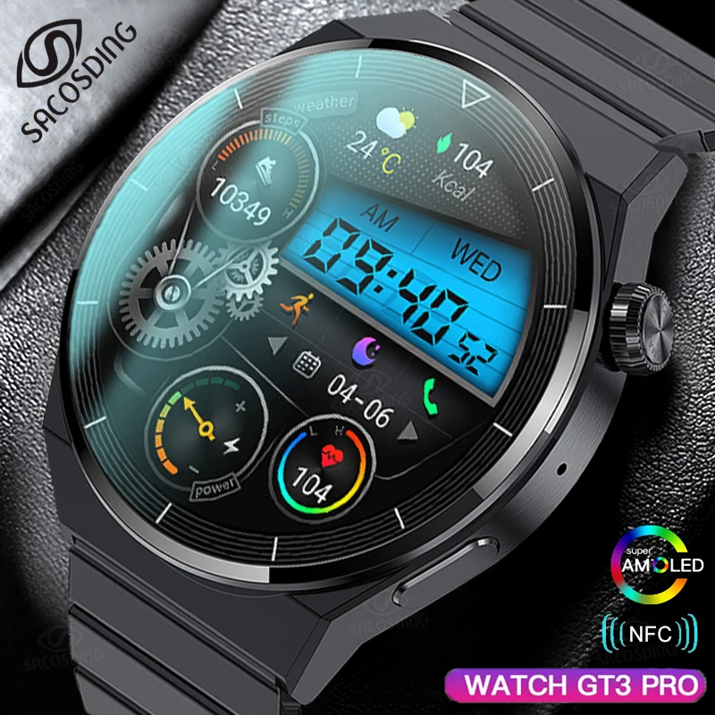 

2023 NFC Smart Watch Men GT3 Pro AMOLED 390*390 HD Screen Heart Rate Bluetooth Call IP68 Waterproof Sports SmartWatch For Huawei
