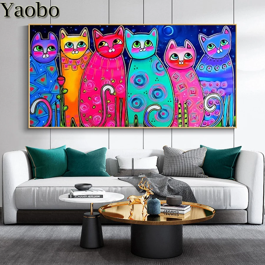 

New Arrival Diamond Painting Animal Colorful Cats 5D DIY Embroidery Sale Cross Stitch Mosaic Handmade Art Home Decoration