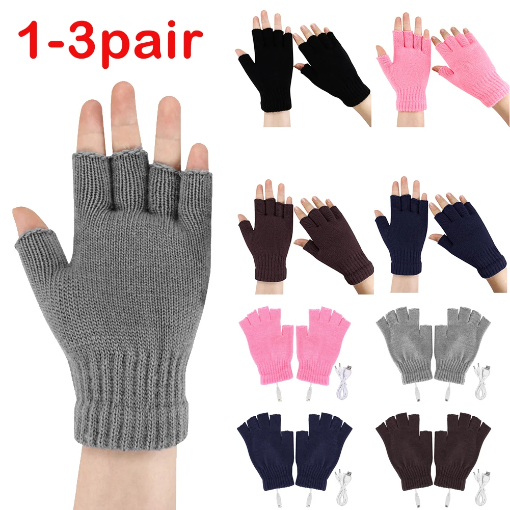 

Women Men Heating Gloves Winter Warm USB Electric Heated Gloves Fingerless Hand Warmer 5V Rechargable for Sports Skiing Running