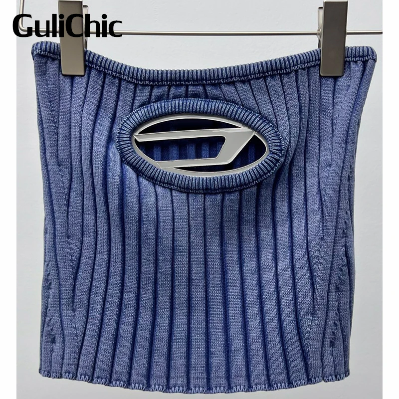 

7.3 GuliChic Women Street Fashion Sexy Hollow Out Backless Slim Knitted Strapless Tank Top