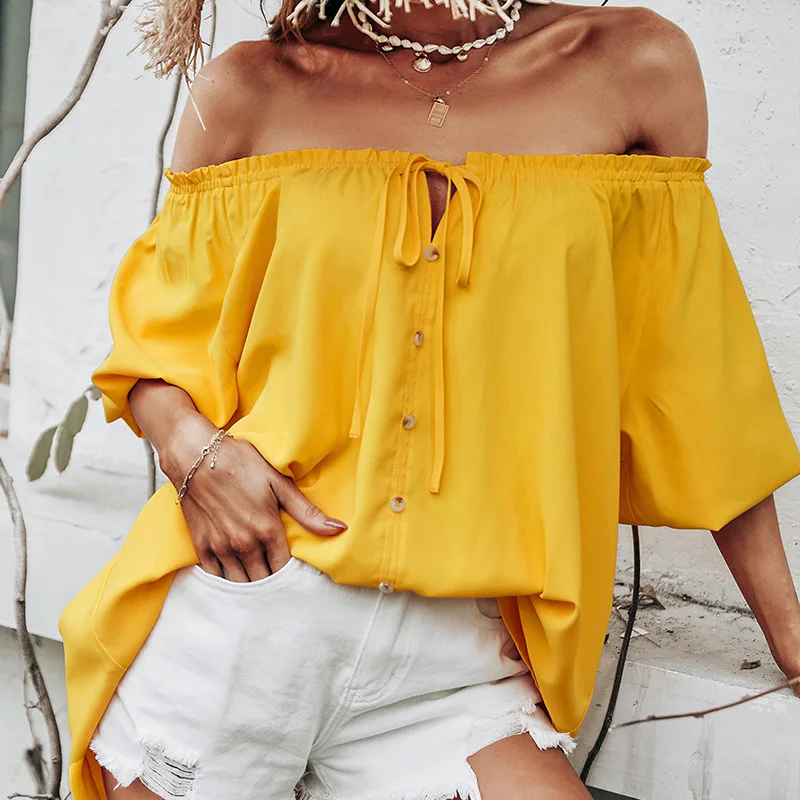 

Блузка женская с круглым вырезом, однобортный Топ с бантом, Однотонная рубашка с коротким рукавом, женские топы, весна