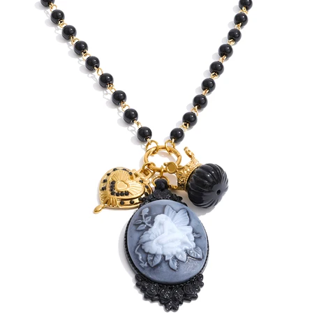 Yhpup 87 + 6 см смола акриловое сердце ангел Корона кулон длинная цепочка свитер ожерелье бусины из нержавеющей стали винтажные модные украшения