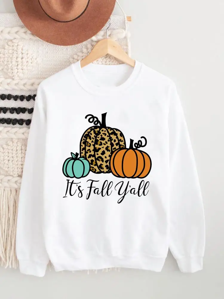 

Women Fall Thanksgiving Halloween Fashion Pullovers Leopard Pumpkin Cute O-neck Lady Autumn Clothing Female Graphic Sweatshirts
