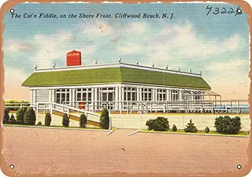 Металлический знак New Jersey Почтовая открытка-The Cat'n Fiddle на передней части обуви