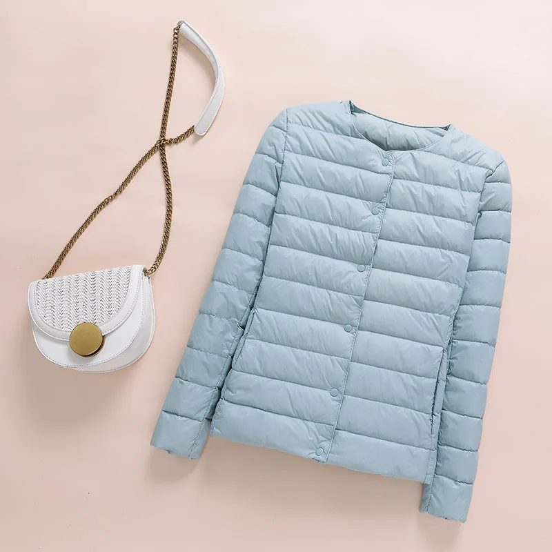 2023 Latest Winter Women Down Coat Ultralight Collarless Duck Down Jacket Portable Female Padded Parkas O-Neck Puffer Overcoat