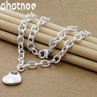 925 sterling silver solid heart pendant 18 inch chain necklace for women man engagement wedding fashion charm jewelry