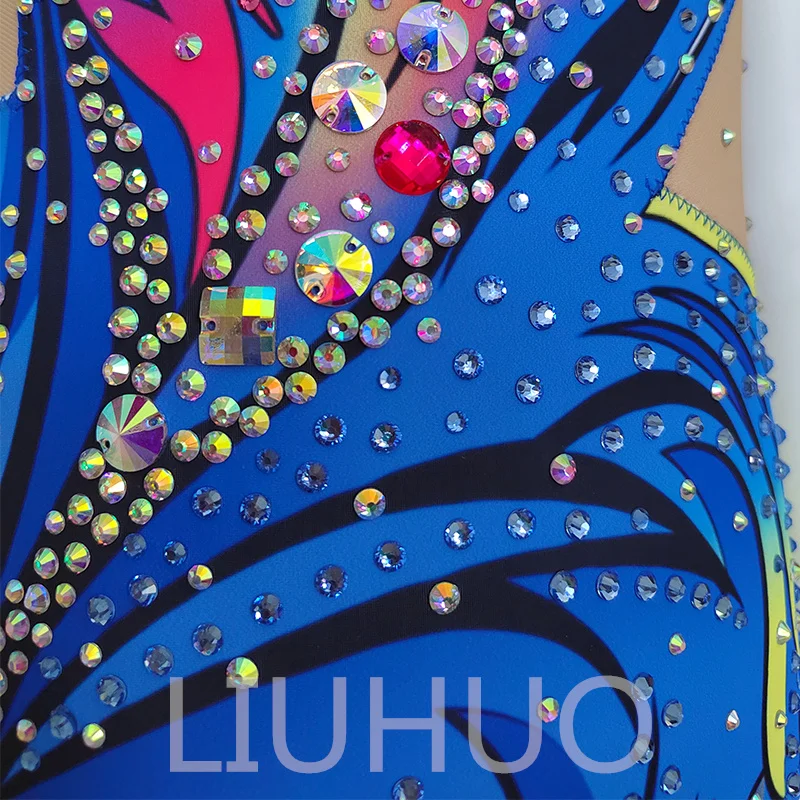 LIUHUO трико для художественной гимнастики синего цвета одежда