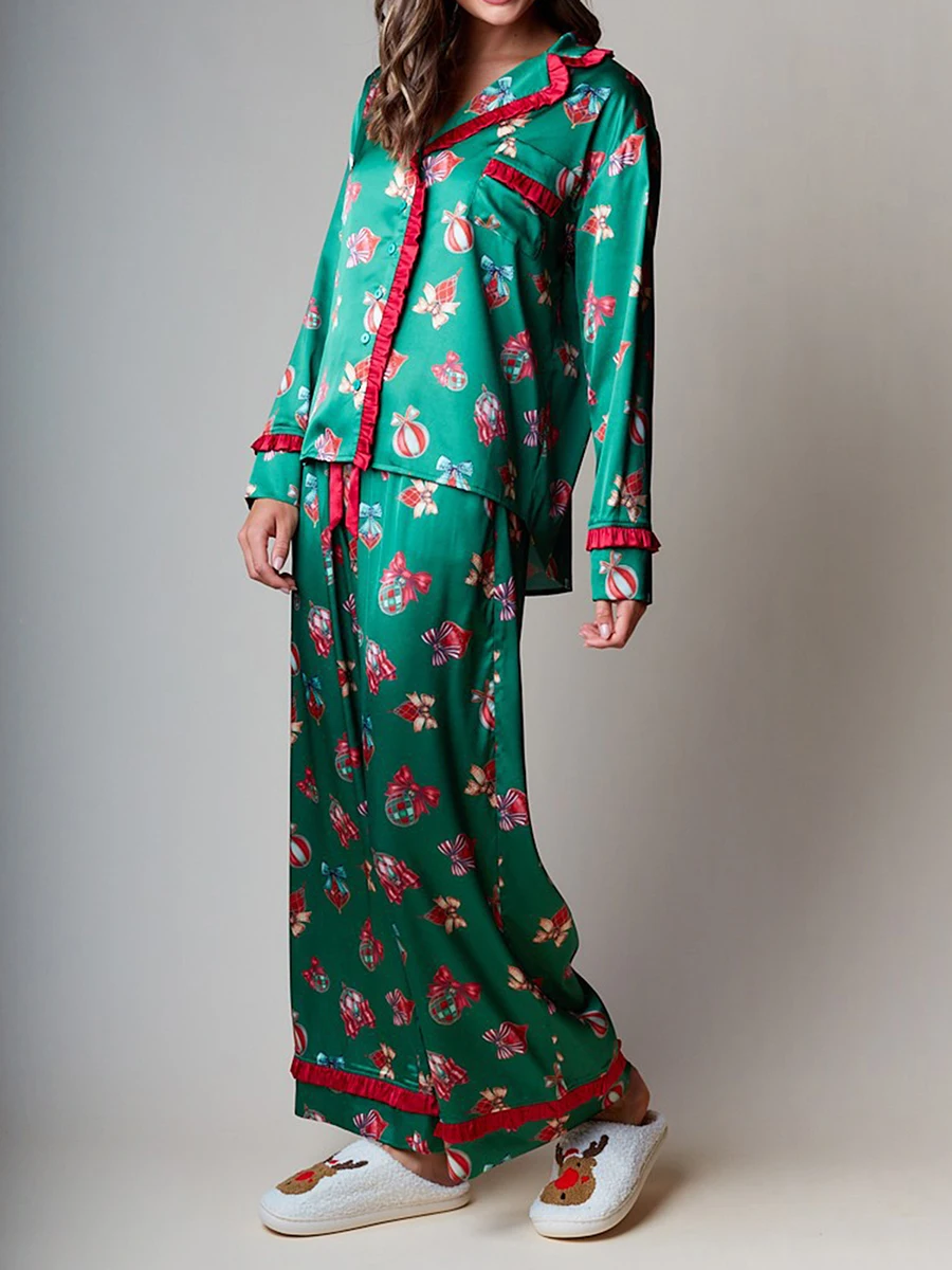 Женский рождественский комплект для отдыха рубашка с длинными рукавами и