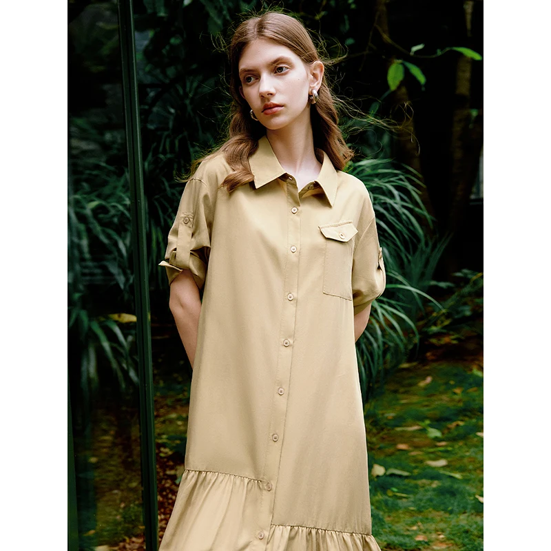 Женское однобортное платье с пуговицами