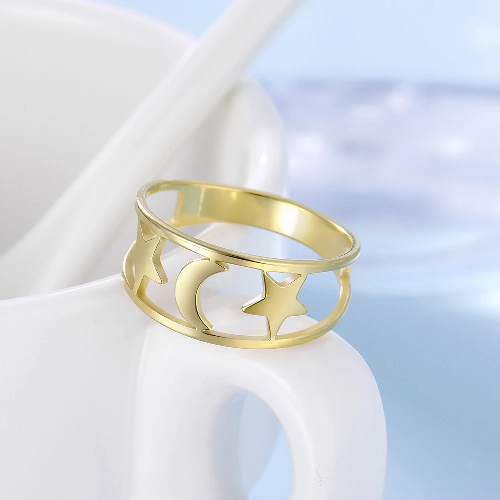 Kkjoy модные простые кольца из нержавеющей стали золотого цвета с полыми звездами и