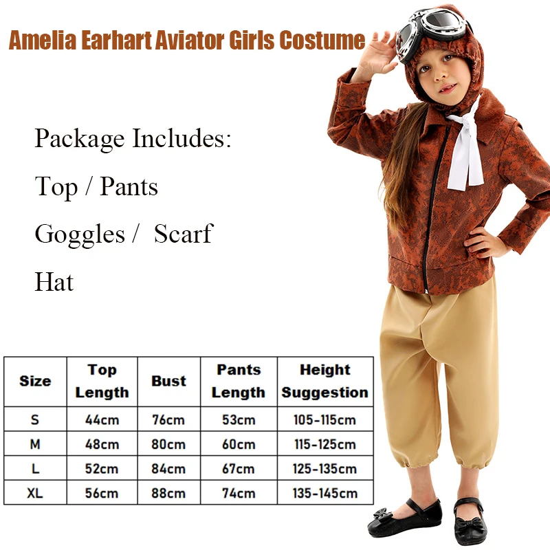 Детский костюм пилота на Хэллоуин косплей маскарадное платье Амелия хархарт