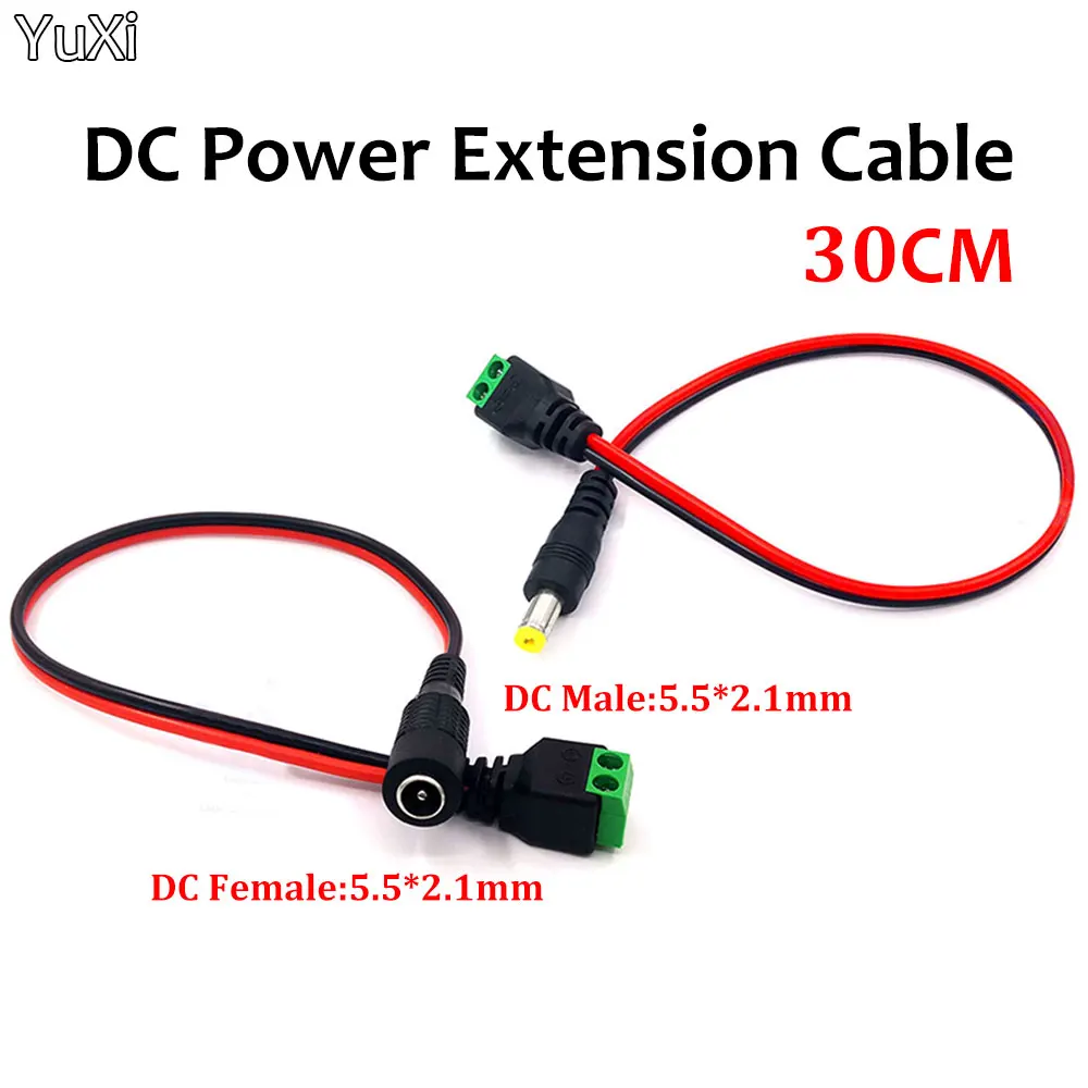 

DC Power 5.5*2.1mm Male/Female to Free-welding Positive + Negative with Green Terminal Extension Line 12V Monitoring Power Cable