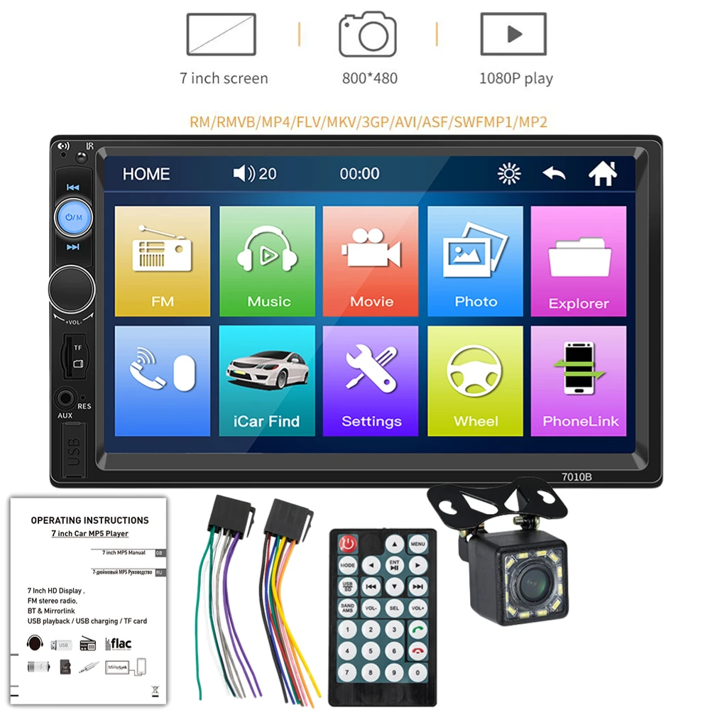 

Multimedia Player HD 7 Inch Car Radio Mirrorlink Bluetooth-compatible FM Radio Reversing Camera Portable Car Stereo Touch Screen