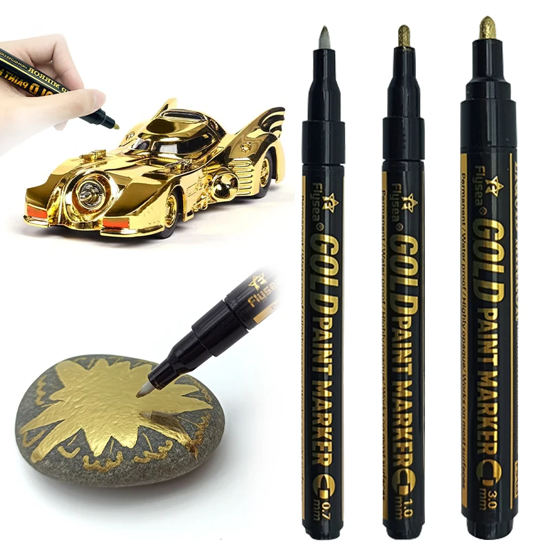 

Gold Mirror Art Marker Pen 0.7mm/1mm/3mm Hard Tip Waterproof Markers for Signature Painting Custom Design Project Restoration