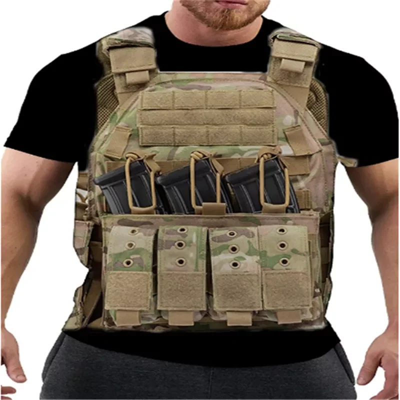 

2022NEW summer new casual short-sleeved men's t-shirt 3D fake three-level bag print pattern men's casual short-sleeved