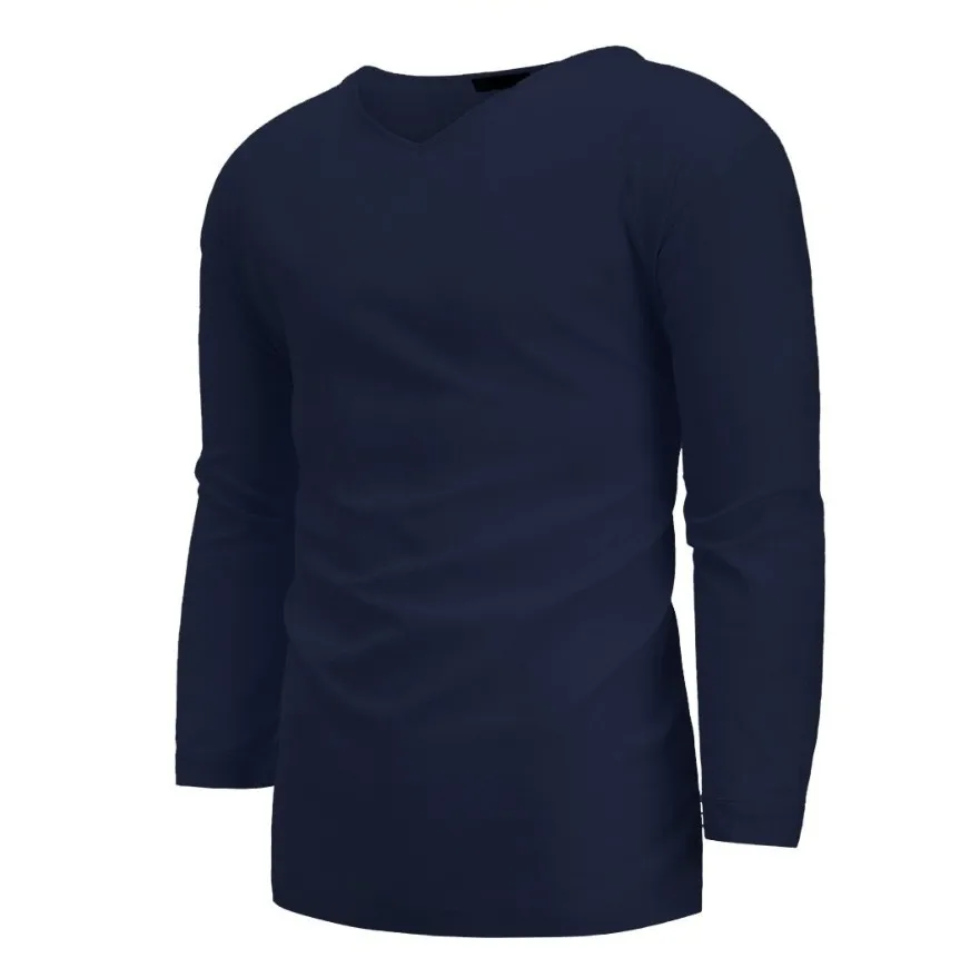 2022 autumn new solid color cotton and linen three-quarter sleeve men's V-neck shirt large size loose casual men's pullover top