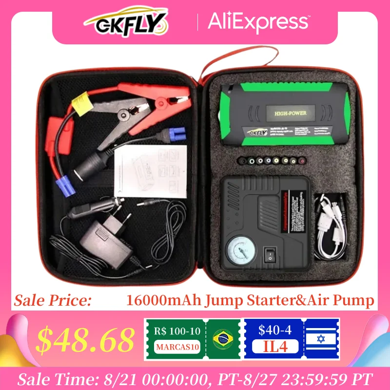 600a Starting Device Cables 12v Portable Car Battery Booster Charger Led