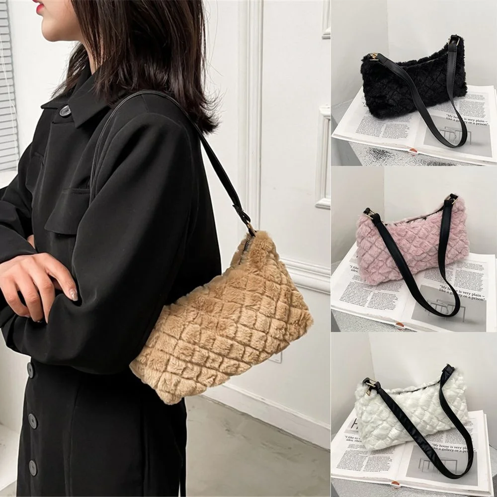 

Women Fashion Large Capacity Soft Plush Shoulder Bags Autumn and Winter Underarm Bag Furry Fluffy Totes Female Plush Handbags
