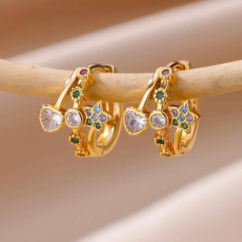 

Zircon Star Heart Earrings For Women Stainless Steel Heart Hoop Earring 2023 Trend Shiny Wedding Party Aesthetic Jewelry aretes