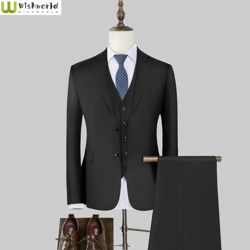 3 Pcs Suit Suit Coat Pants Vest/2022 New Men's Business Professional Classic Fashion Banquet Solid Color Suit Coat Vest S-6XL