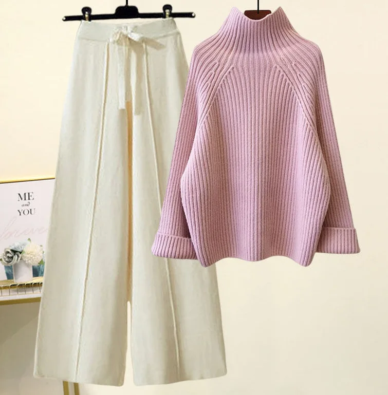 Зимний теплый вязаный костюм женский полуводолазка с длинным рукавом свитер и