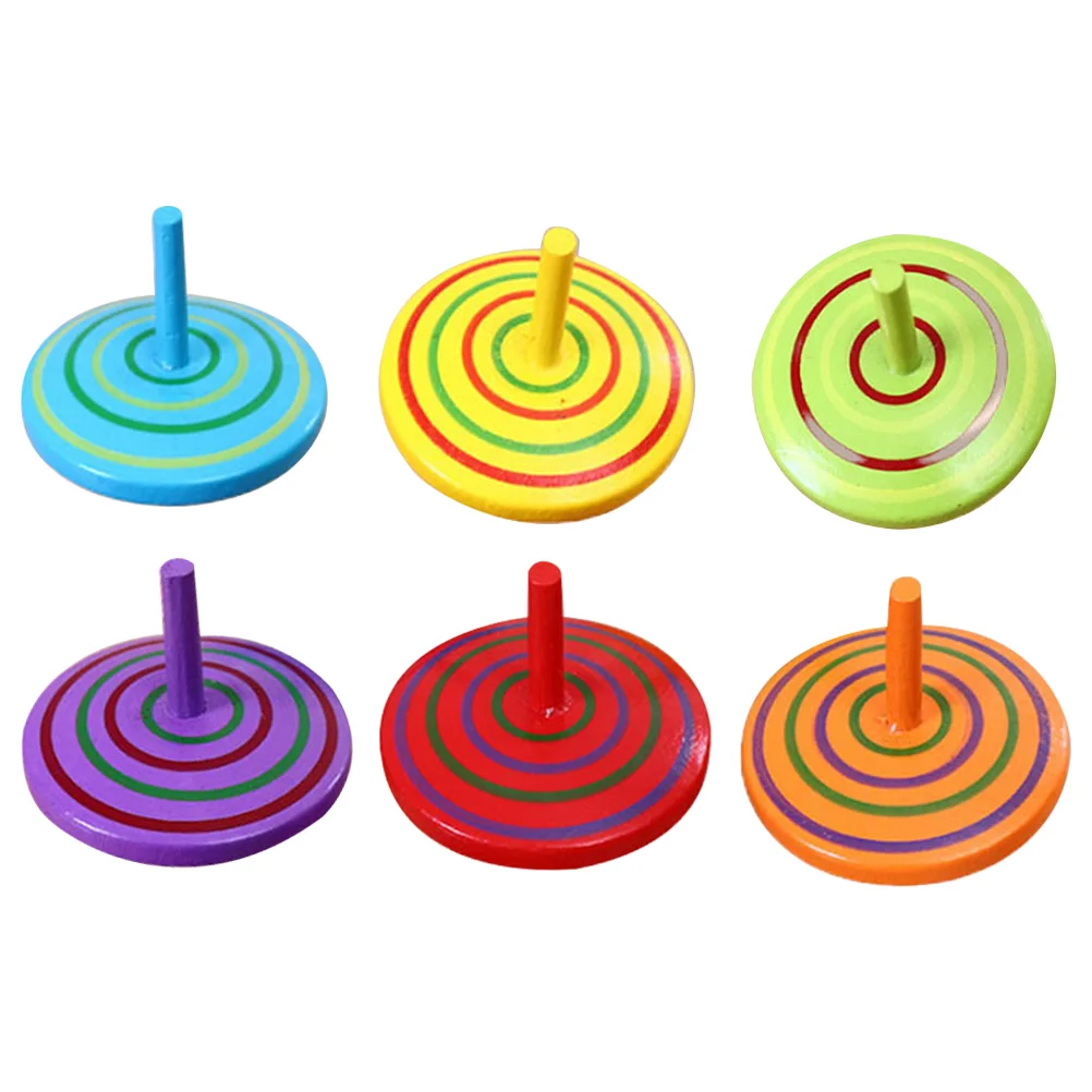 

6Pcs Wooden Rotative Tops Funny Tops Toy Multicolor Toys