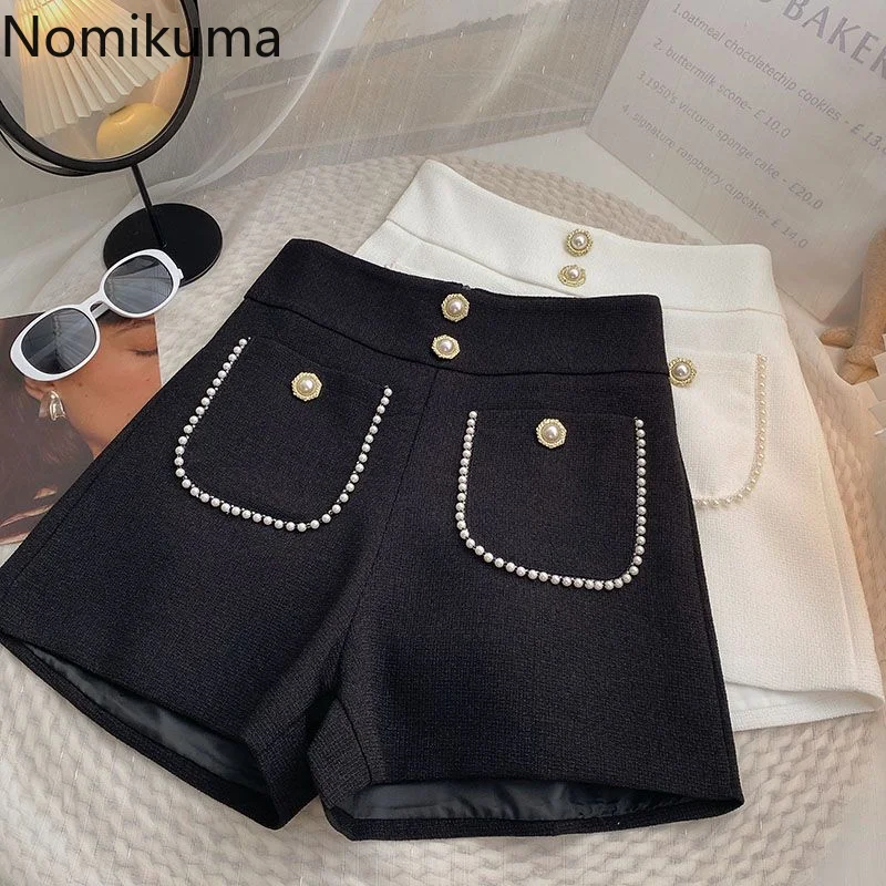 

Nomikuma Pantalones Cortos осень-зима с высокой талией тяжелые Бисероплетение Женская одежда винтажные элегантные модные повседневные шорты для женщи...