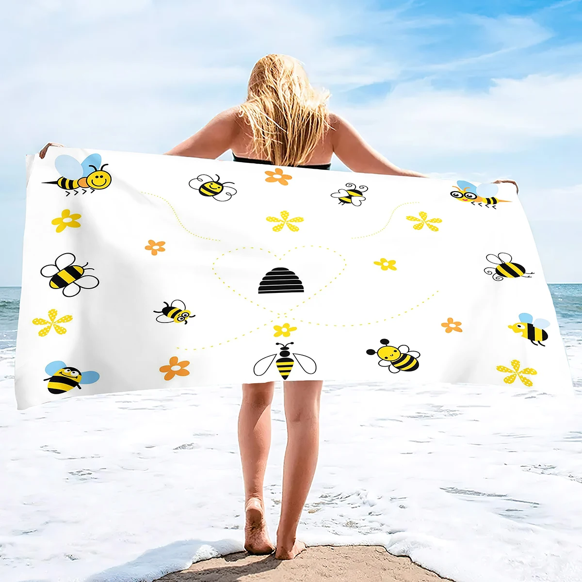 Soft Bath Towels,super Absorbent Cartoon Bees Pool Pool Towels,quick Dry Pool Towel Sand Proof Bath Towels