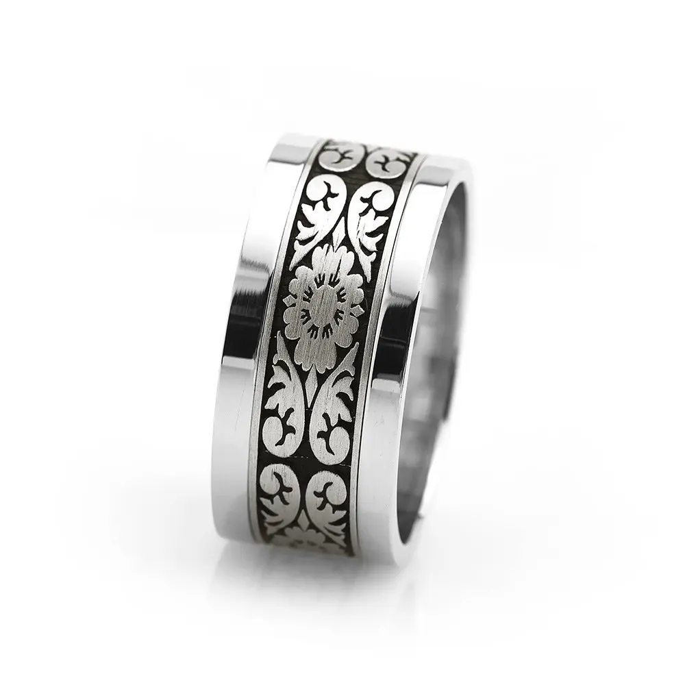 

Motif Embroidered 925 Sterling Silver Men 'S Wedding Ring