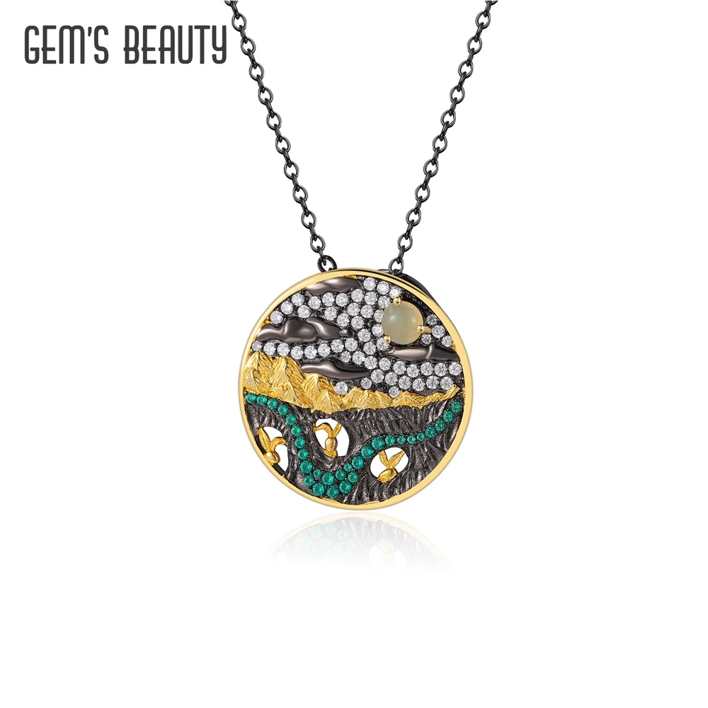 

GEM'S BEAUTY Oil Painting Creative Design 925 Sterling Silver Pendant With Chain 45cm Necklace For Women Fine Jewelry Topaz Opal