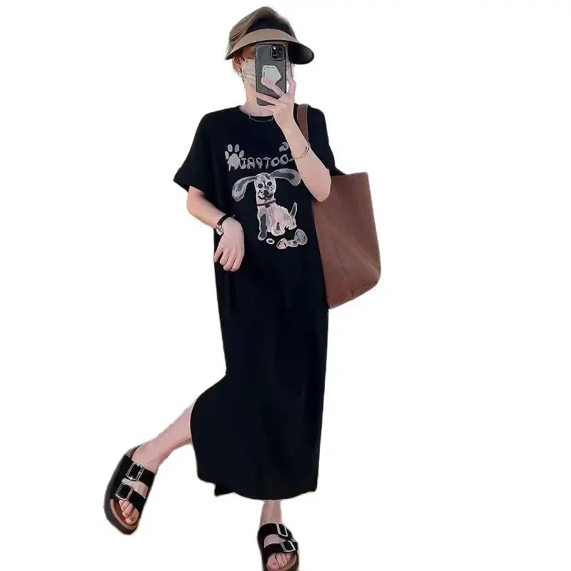 Модные летние платья в Корейском стиле 2024 длинное платье с коротким рукавом