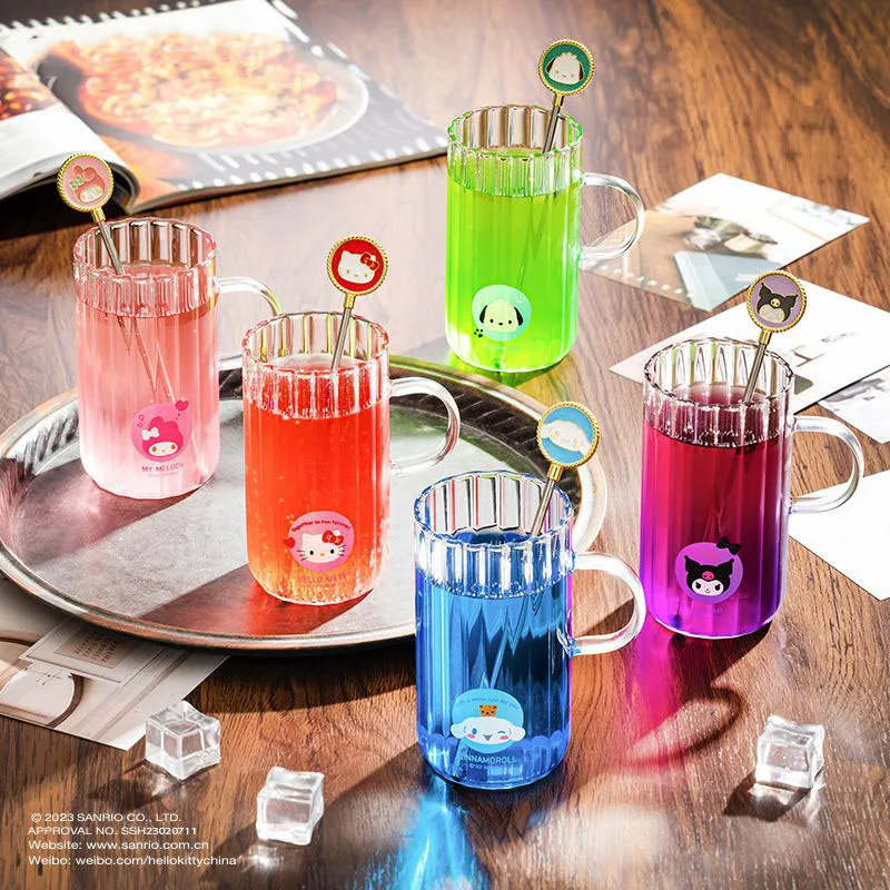 

Kawaii Sanrio Hellokittys Kuromi Cinnamoroll Cute Glass Coloured Drinking Glasses Milk Cups Girls Anime Gifts Kids Creative Toys