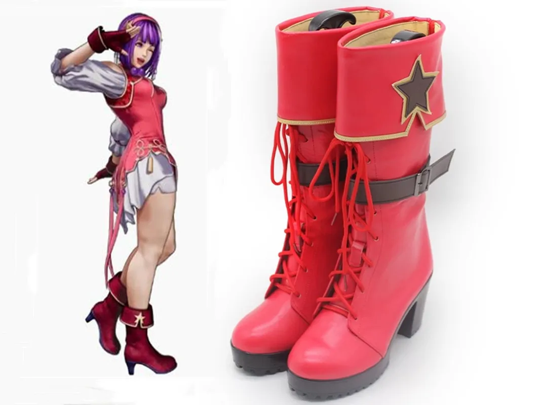 KOF Athena Asamiya Обувь для косплея Костюмированная обувь Красные ботинки ручной работы