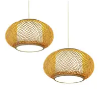 Chinese Lantern Shape Hand Knit Bamboo Bamboo Light Fixture LED E27 Pendant Lights Dining Room Furniture Hotel Restaurant Light