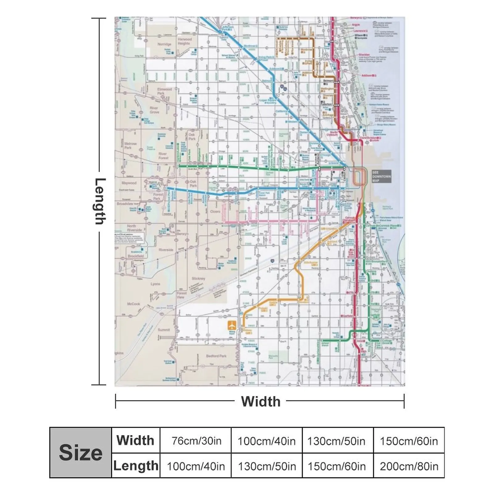 Карта Автории Чикаго Транзит CTA Плед